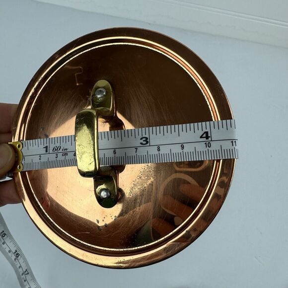 VTG Copper Saucepan Pot Replacement LID ONLY 4.375" Inch Brass Handle Patina - Picture 5 of 6